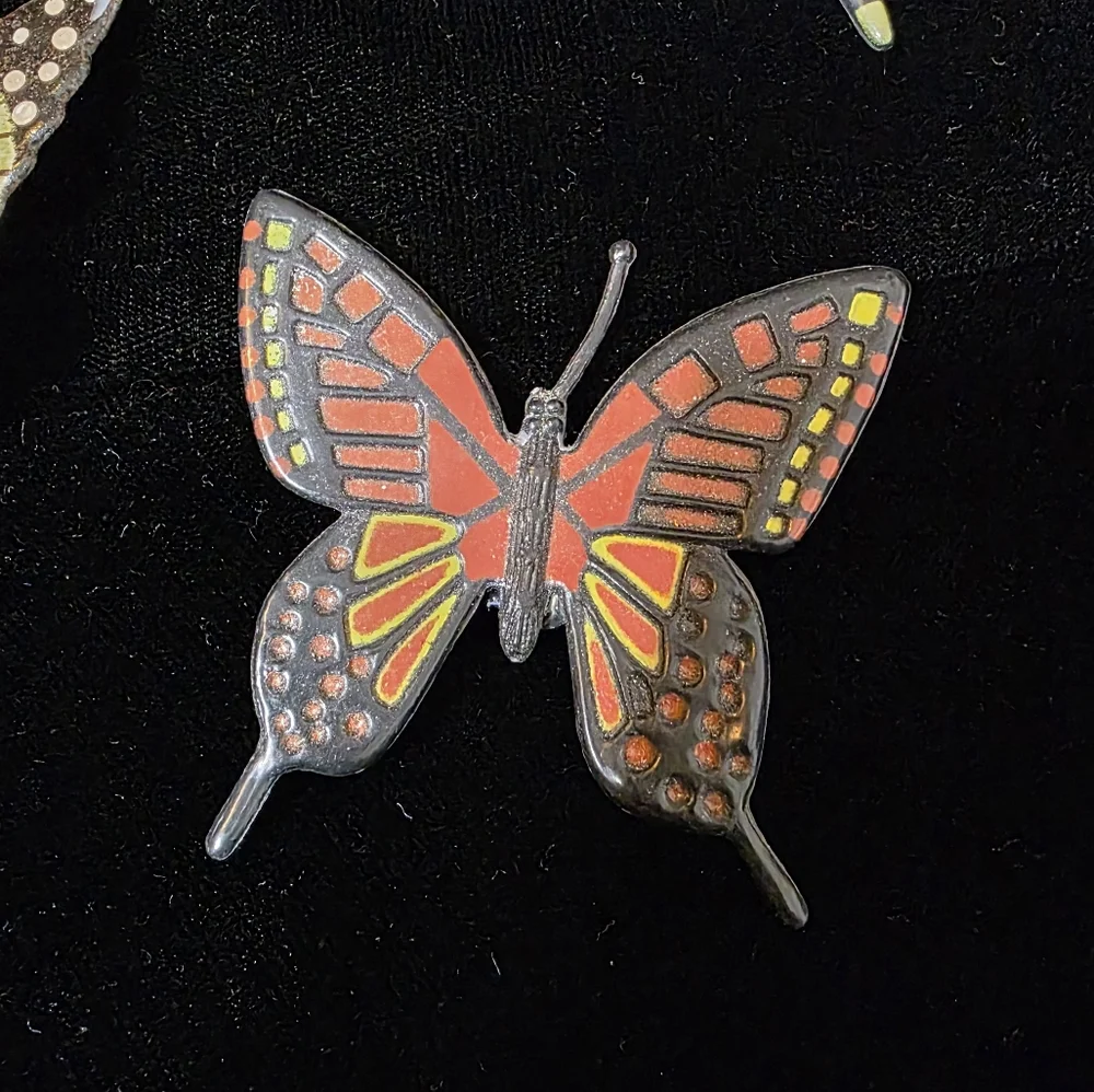 VTG Kitschy Butterfly Magnet Set of 4, 1970s 1980s Kitchen, Fridge, Locker Decor